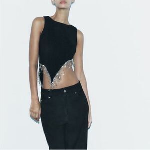 ZARA ASYMMETRIC BEADED KNIT TOP VARIOUS SIZES‎